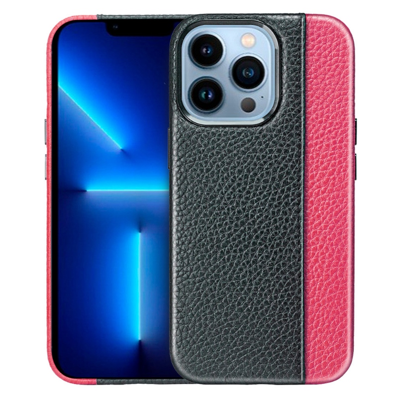 Apple iPhone 14Pro携帯電話のレザーケース、360度のオールインクルーシブ保護、ファッショナブルな色に合ったブラック/orange携帯電話ケース、メタルボタン敏感で耐久性