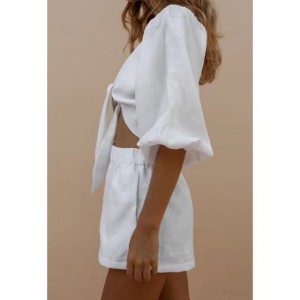 女性レースアップトップ&ショーツセット