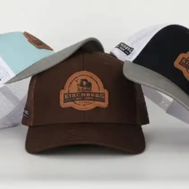OEMカスタム高品質のレザーパッチロゴメッシュスナップバックゴラスキャップ、APLIQUE COTTON112 PRE CURVED TRUCKER HATS