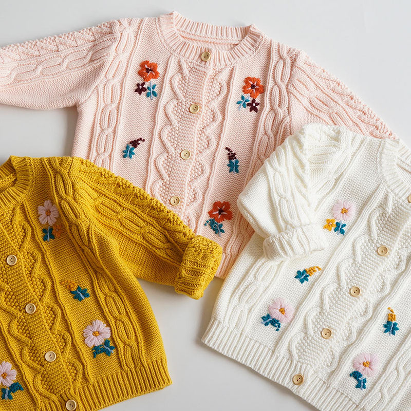 子供用ニット長袖カーディガン純手刺繍