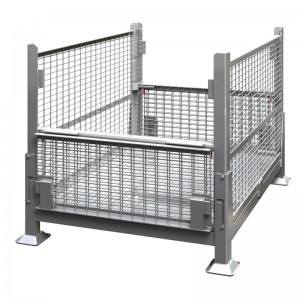 ハーフドロップドア付きの金属ワイヤーメッシュバルク容器 - 折りたたみ可能