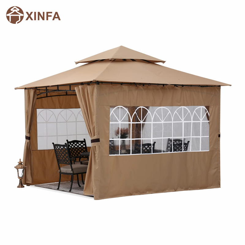 10'x10 '教会の窓のサイドウォールとパティオ用の屋外ガゼボ、茶色