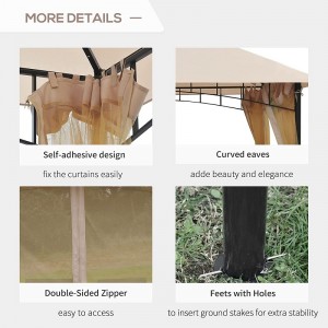 10 \\\\ \'x 10 \\\\\'屋外パティオガゼボキャノピーメッシュサイドウォール、裏庭用の2層キャノピー、ベージュ