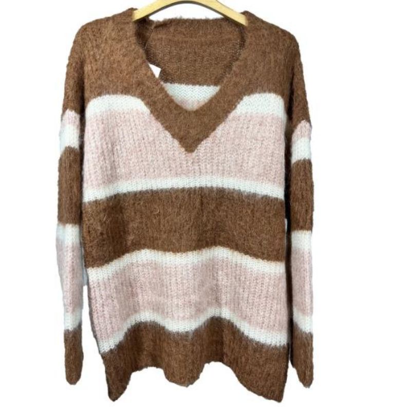 Women 's Mohair Stripetニットウェアプルオーバーセーター
