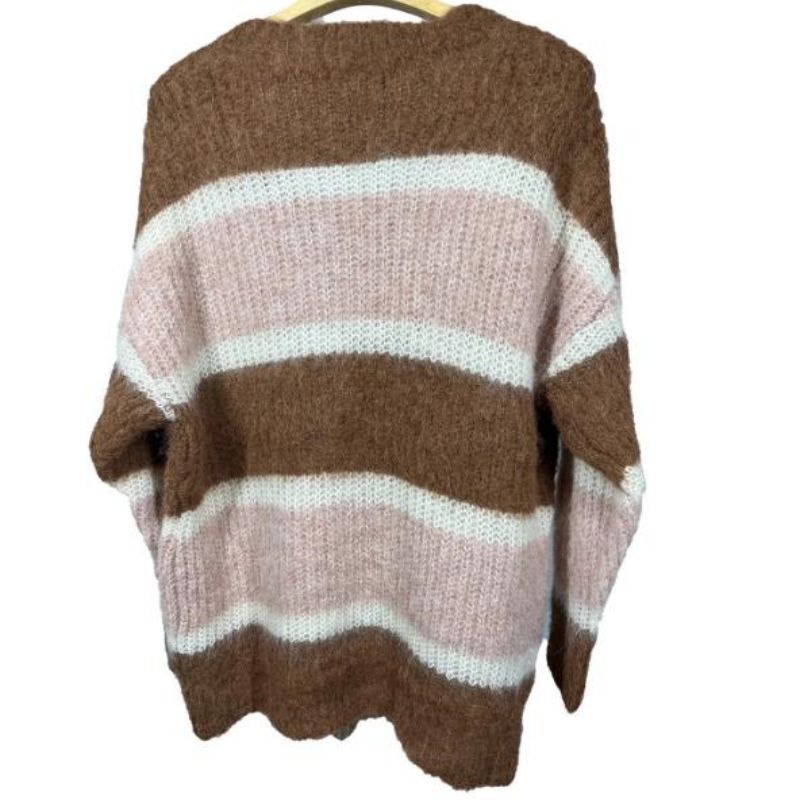 Women 's Mohair Stripetニットウェアプルオーバーセーター