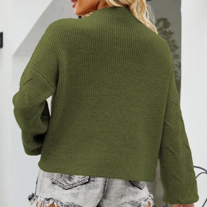 純粋なカラーボタンロープセータールーズプルオーバータートルネック女性のセーター
