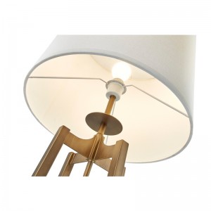 宿泊施設でアンティークゴールドフィニッシュを備えたフロアランプの横にあるハイアットホテルソファ