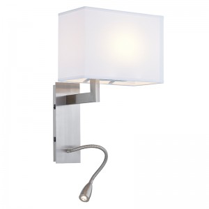 ホテルのホテルのニッケル仕上げと長方形の生地のシェードを備えたホスピタリティホテルウォールスコニース典型的な客室