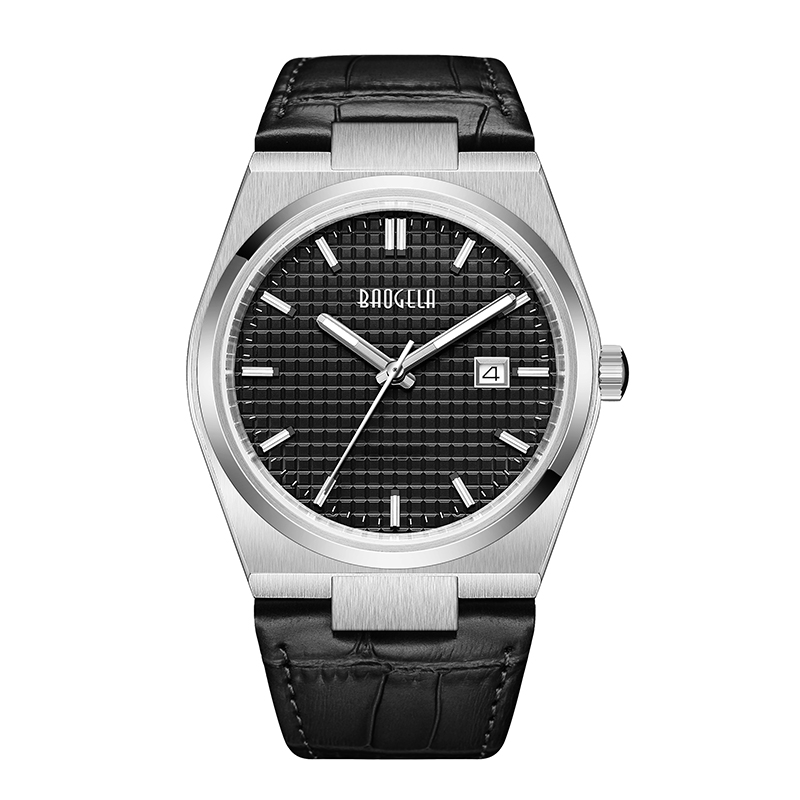 Baogela 40mm Men Business Watches Quartz Sport Casuary本物の革の腕時計50tm防水男性時計Relogio Masculino 22802