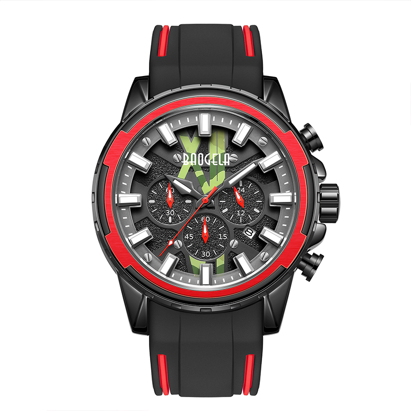 Baogela New Watches Menステンレスラバーストラップブルーウォッチラグジュアリーウォータープルーフクロノグラフ腕時計