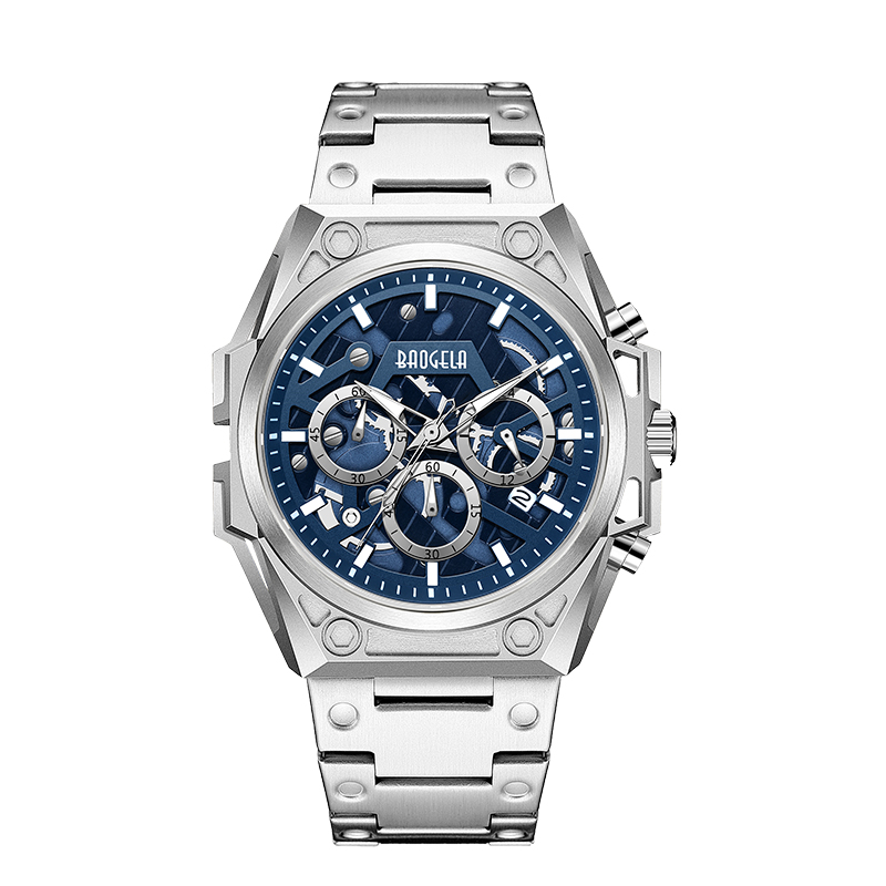Baogela Watches Men Stainless Steel Luxury Brand Military Sports Wristwatch Leather Strap Chronograph Quartz Watch 22605