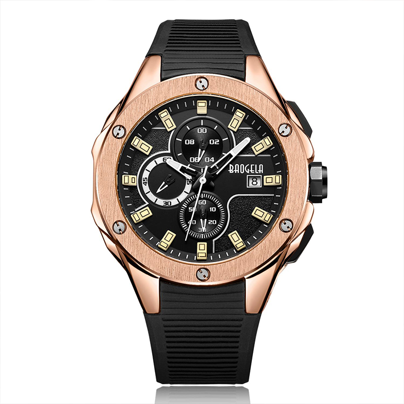 Baogela Luxury Brand Men Silicone Sports Watches Fashion Army Watch Man Chronograph Quartz腕時計Relogio Masculino Rose 22608