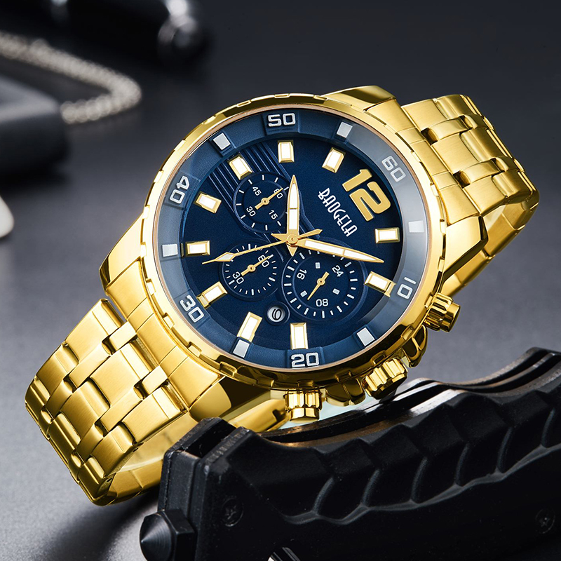 Baogela Quartz Men Gold Watch Top Brand Luxury Military Wrist Watches Clock Men relogio masculinoビジネス腕時計22700