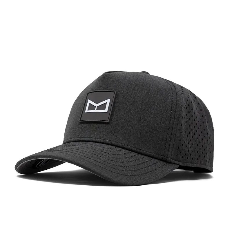 高品質のカスタム5パネルラバーPVCロゴロープ野球帽、防水レーザーカットホール穴あき帽子、パフォーマンスゴルフパパの帽子