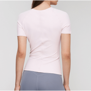 リブOネックディバイダーヨガTシャツ