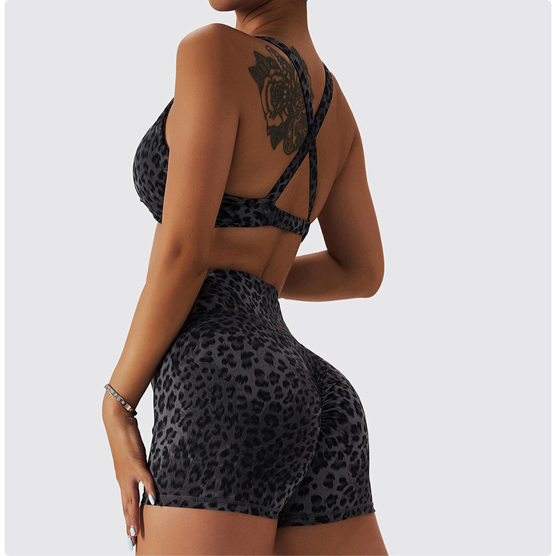 SC1066 Women \\ 'S Yoga Sets Leopard Print Sport Bra and Sport Shortsランニングスーツヨガセットフィットネス女性2024