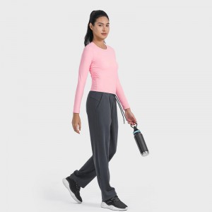 SC10271通気性ヨガクロップトップジムフィットネスタイトTシャツラウンドネックTシャツを走る長袖