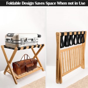 ゲストルームベッドルームホテル用の竹の折りたたみ式スーツケーススタンド