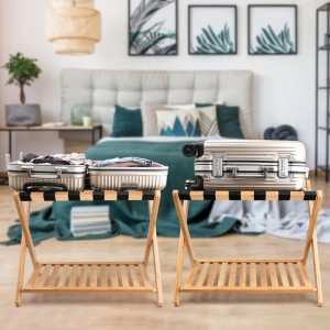 ゲストルームベッドルームホテル用の竹の折りたたみ式スーツケーススタンド