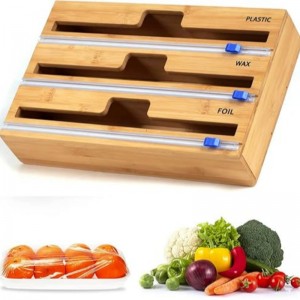 カッター、プラスチックラップ、アルミホイル、キッチン引き出し用ワックスペーパーディスペンサー、竹ロールオーガナイザーホルダー、12 \\\\ \\\"ロール（1 in 1）用のワックスペーパーディスペンサーを含む1 in 1ラップディスペンサー...