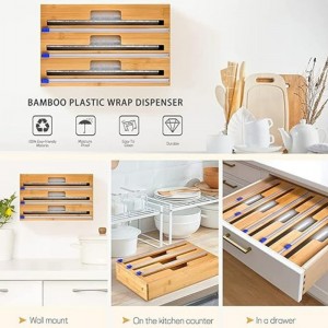 カッター、プラスチックラップ、アルミホイル、キッチン引き出し用ワックスペーパーディスペンサー、竹ロールオーガナイザーホルダー、12 \\\\ \\\"ロール（1 in 1）用のワックスペーパーディスペンサーを含む1 in 1ラップディスペンサー...