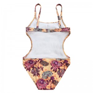 プリントされたホルターバックがくり抜かれた子供たちの水着