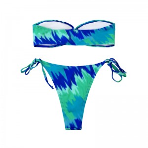 ストラップレスのカットアウトレースアップブリーフティールツーピース水着