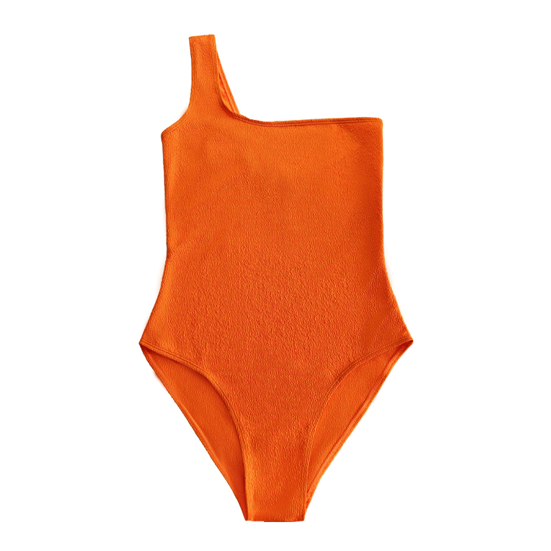 オレンジ色の乱れたファブリックワンショルダーセクシーなワンピース水着