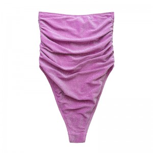 紫色のシルバーストラップレスストラップレスストラップレスプリーツワンピース水着