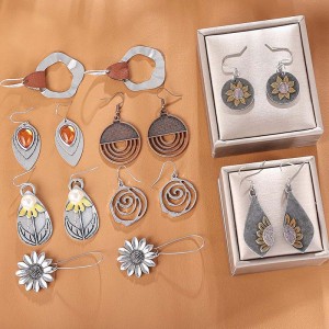 Honde 自由奔放に生きるヴィンテージ幾何学ラウンドイヤリング木製レザーイヤリングエスニックスタイルヴィンテージひまわりイヤリングクリスマスイヤリング女性のための