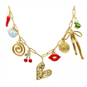 Honde 18 18k ペーパークリップゴールドチェーンネックレス手作り DIY 日月スターペンダントチャームネックレス西海洋シーサイドビーチゴールドチャームネックレス女性のための