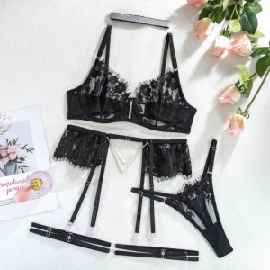 新しいスタイルのレース - ダイヤモンドでセットされたトリミングされた下着 - スタッドネックカラー。それ\\\'5つ - ピースクロス - ボーダーセクシーなランジェリーセット、ヨーロッパの情熱的な服 - American Ins Style My96628価格：$119.99