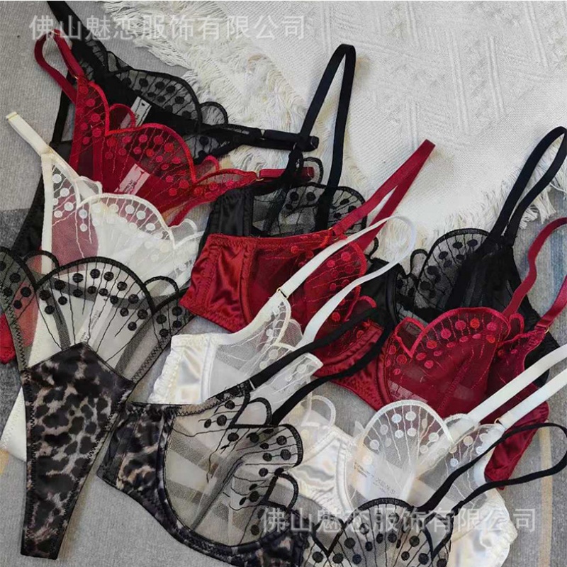女性\セクシーなフランス語-スタイルウルトラ-大きなバスト用の薄い刺繍レースブラジャーセット、最小化、アンチ-Sagging W7636Price：$119.99