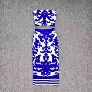 夏のジャクアードニットビスティエ、ニットジャクアードヒップ-長さのスカートセット