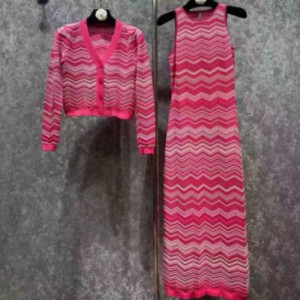 サマーニットラウンドネック長袖インターカラーカーディガン、v-ネックノースリーブロングニットストライプドレスセット