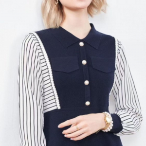 初秋の小さな逆カラーニットハーフカーディガン