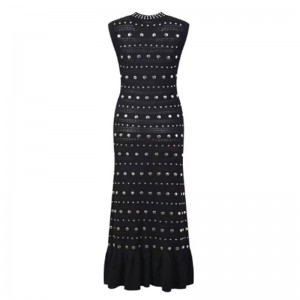 夏の襟のノースリーブの肩のフリル、メタリックニットドレス